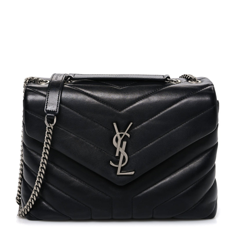 Calfskin Y Quilted Monogram Small Loulou Chain Satchel Black