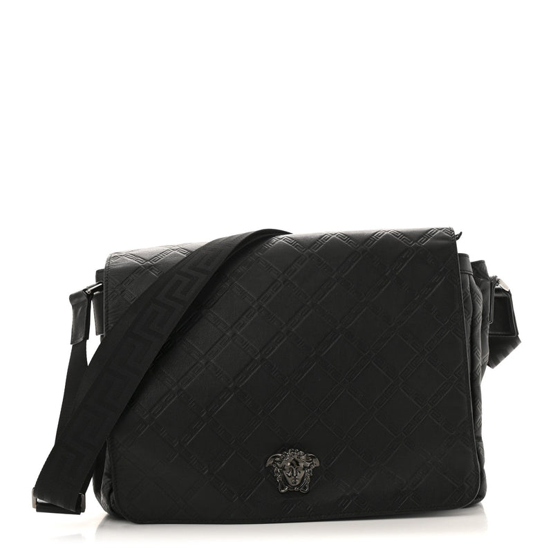 Calfskin Embossed Medusa Messenger Bag Black
