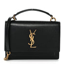 Coated Bark Calfskin Sunset Chain Wallet Black