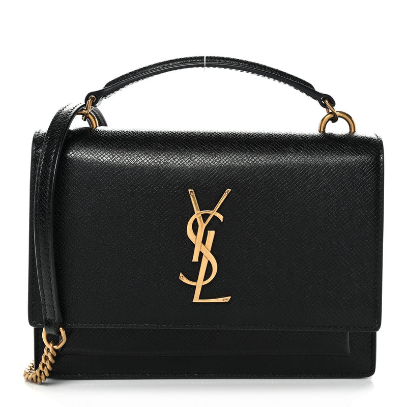 Coated Bark Calfskin Sunset Chain Wallet Black
