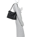 Lambskin Quilted Monogram Monochrome Small Loulou Puffer Chain Satchel Black