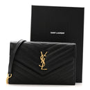 Grain De Poudre Matelasse Chevron Monogram Envelope Chain Wallet Black