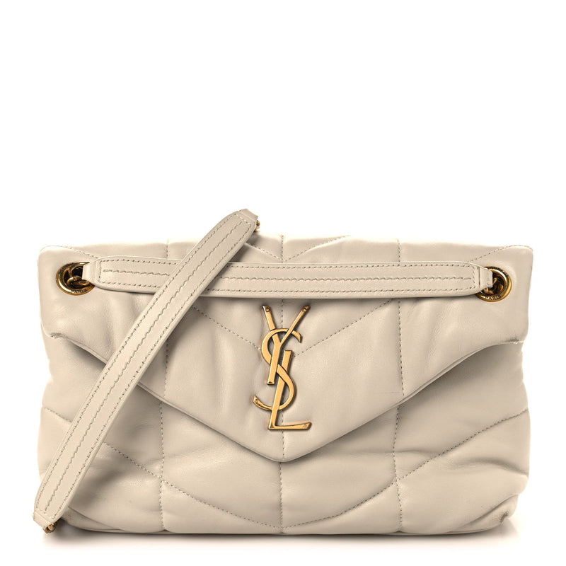 Lambskin Quilted Small Loulou Puffer Monogram Chain Satchel Blanc Vintage