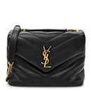 Calfskin Y Quilted Monogram Small Loulou Chain Satchel Black