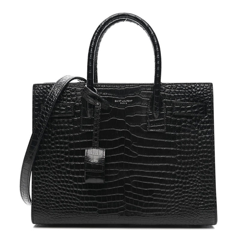 Calfskin Crocodile Embossed Baby Sac De Jour Black