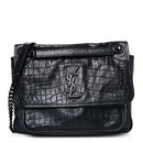 Crocodile Embossed Lambskin Monogram Medium Niki Chain Satchel Black
