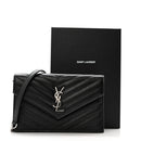 Grain De Poudre Matelasse Chevron Monogram Envelope Chain Wallet Black