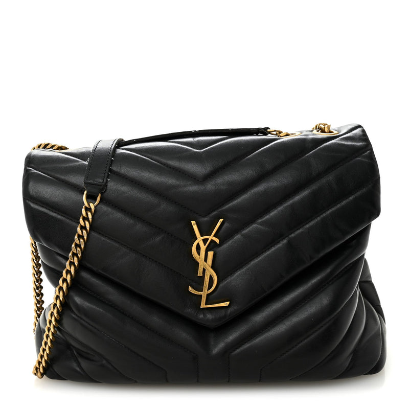 Calfskin Y Quilted Monogram Medium Loulou Chain Satchel Black