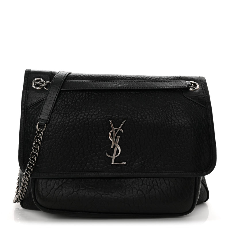 Grained Lambskin Monogram Large Niki Chain Satchel Black