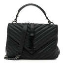 Sheepskin Matelasse Chevron Monogram Monochrome Medium College Bag Black