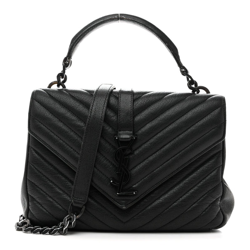 Sheepskin Matelasse Chevron Monogram Monochrome Medium College Bag Black