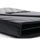 Grain De Poudre Matelasse Chevron Monogram Monochrome Envelope Chain Wallet Black