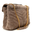 Suede Y Quilted Monogram Medium Loulou Chain Satchel Taupe