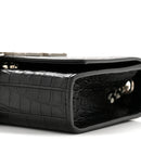 Calfskin Crocodile Embossed Small Classic Monogram Kate Tassel Satchel Black