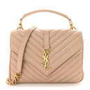 Sheepskin Matelasse Chevron Monogram Medium College Bag Dark Beige