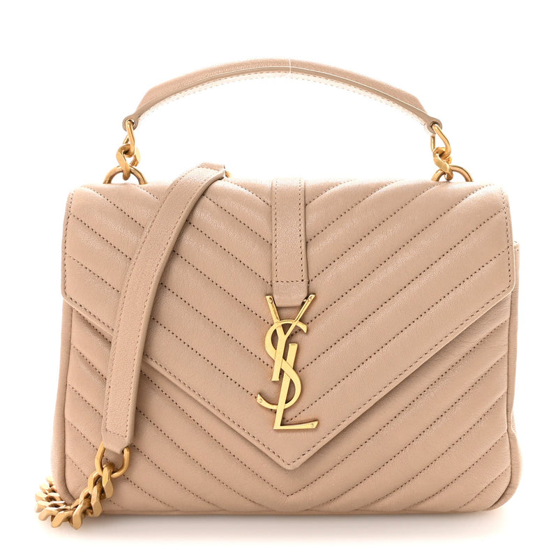 Sheepskin Matelasse Chevron Monogram Medium College Bag Dark Beige