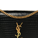 Calfskin Crocodile Embossed Medium Classic Monogram Kate Tassel Satchel Black