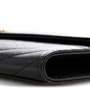 Grain De Poudre Matelasse Chevron Monogram Envelope Clutch Black