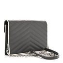 Grain De Poudre Matelasse Chevron Monogram Envelope Chain Wallet Asphalt White