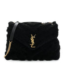 Shearling Y Quilted Monogram Medium Loulou Chain Satchel Black