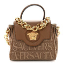 Calfskin Canvas Allover La Medusa Small Top Handle Handbag Brown