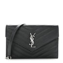 Grain De Poudre Matelasse Chevron Monogram Envelope Chain Wallet Black