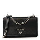 Saffiano Tessuto Nylon Chain Shoulder Bag Black