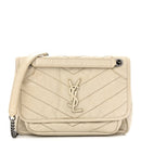 Crinkled Calfskin Matelasse Monogram Baby Niki Chain Satchel White