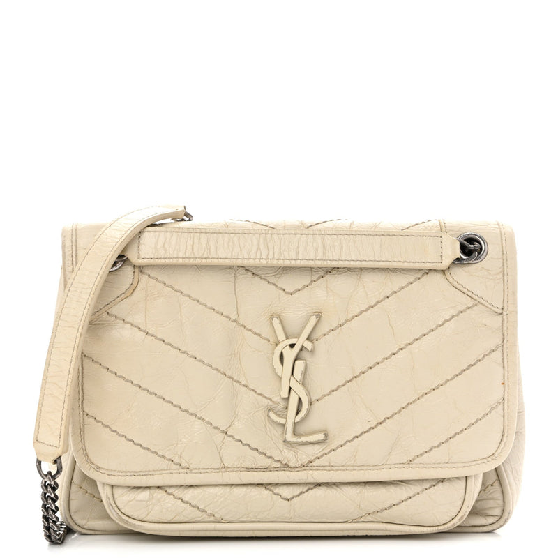 Crinkled Calfskin Matelasse Monogram Baby Niki Chain Satchel White
