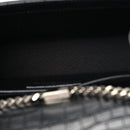 Calfskin Crocodile Embossed Small Classic Monogram Kate Tassel Satchel Black