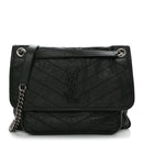 Crinkled Lambskin Matelasse Monogram Medium Niki Chain Satchel Dark Green