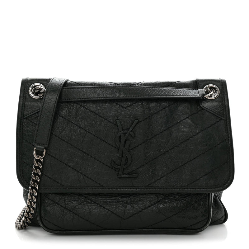 Crinkled Lambskin Matelasse Monogram Medium Niki Chain Satchel Dark Green