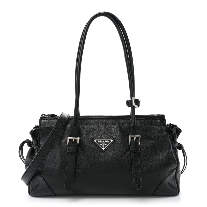 Antiqued Calfskin Triangle Medium Bonnie Shoulder Bag Black