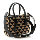 Jacquard Saffiano Triangolo Symbole Embroidered Mini Galleria Double Zip Tote Black Corda