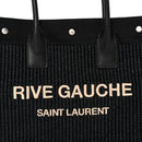 Raffia Linen Calfskin Small Rive Gauche Tote Black