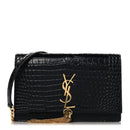 Calfskin Crocodile Embossed Kate Monogram Tassel Chain Wallet Black