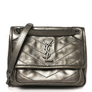 Crinkled Calfskin Matelasse Monogram Baby Niki Chain Satchel Platinum