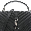 Sheepskin Matelasse Chevron Monogram Medium College Bag Black