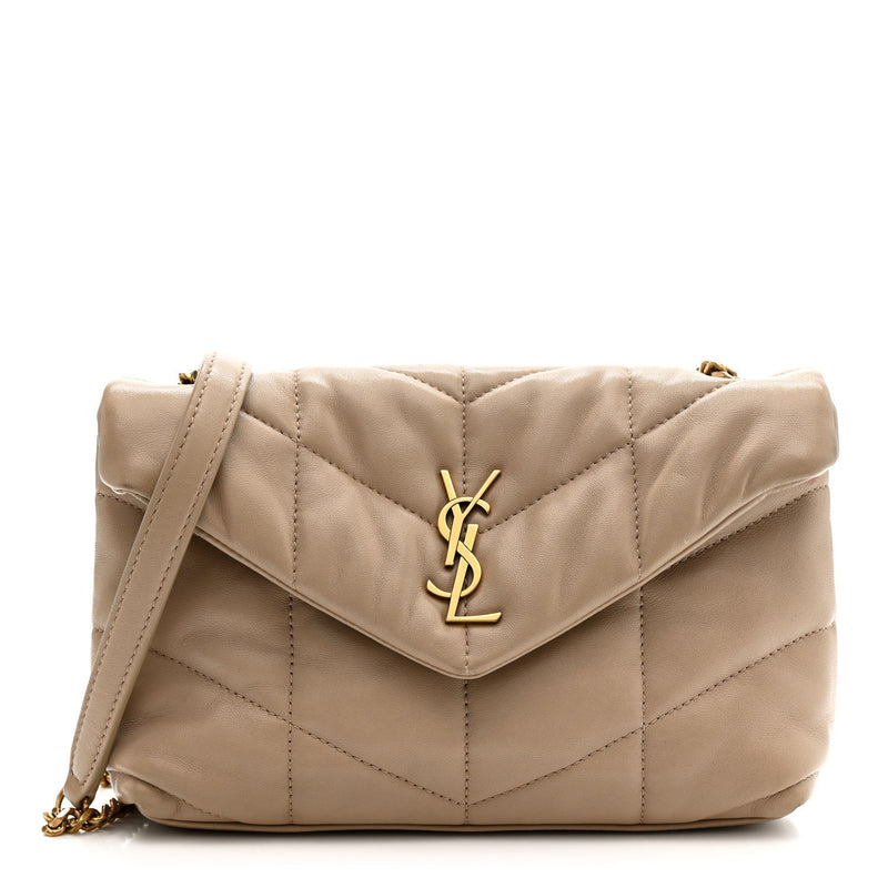 Lambskin Quilted Toy Loulou Puffer Monogram Chain Satchel Dark Beige