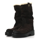 Suede Shearling Vintage Effect Mid Calf Boots 38 Morro