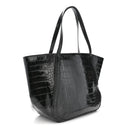 Calfskin Crocodile Embossed Greca Goddess Tote Bag Black