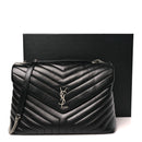 Calfskin Y Quilted Monogram Large Loulou Chain Satchel Black