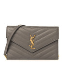 Grain De Poudre Matelasse Chevron Monogram Envelope Chain Wallet Fog