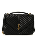 Sheepskin Matelasse Chevron Monogram Large College Satchel Black