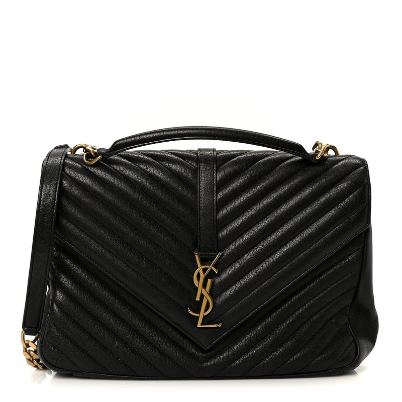 Sheepskin Matelasse Chevron Monogram Large College Satchel Black