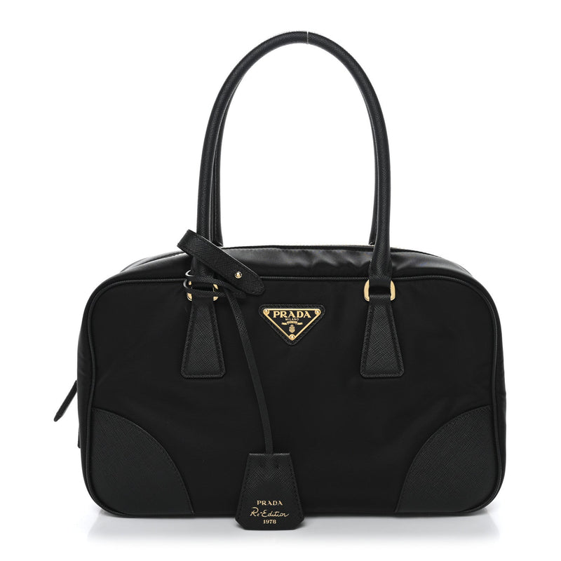 Re-Nylon Saffiano Medium Re-Edition 1978 Two Handle Bag Black