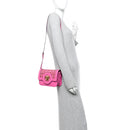 Calfskin Vinyl Small Houndstooth La Medusa Crossbody Bag  Red Fuchsia