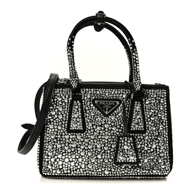 Satin Crystal Mini Galleria Double Zip Tote Metal