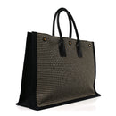 Embroidered Cotton Linen Rive Gauche Noe Tote Black Beige