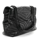 Calfskin Y Quilted Monogram Monochrome Large Loulou Chain Satchel Black